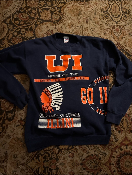 True Fan Other - 80s University of Illinois Navy & Orange Crewneck Sweatshirt - Illini